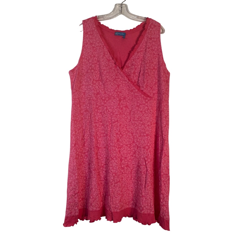 Fresh Produce Pink Paisley Cotton Sleeveless V-Neck Midi Dress XXL 1260 USA